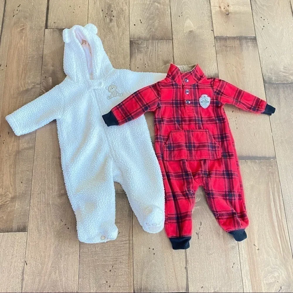 Carter’s Fleece Outfits Coveralls 2 Pair Baby Infant 6 Months Footies